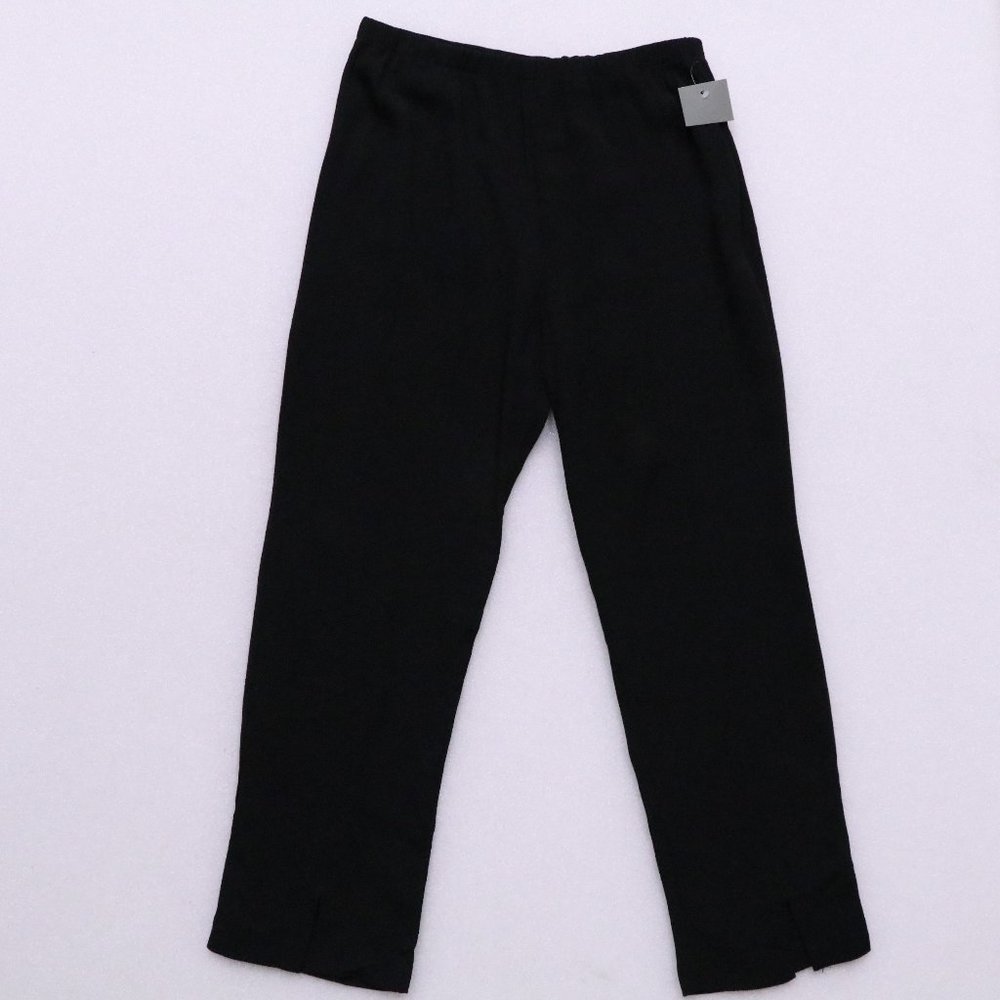BLACK RAYON ANKLE CROP PANTS ELASTIC WAIST RAYON